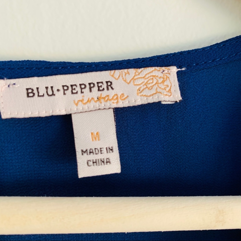 BLU PEPPER Boho Blue Embroidered Bell Sleeve Top - Picture 2 of 8